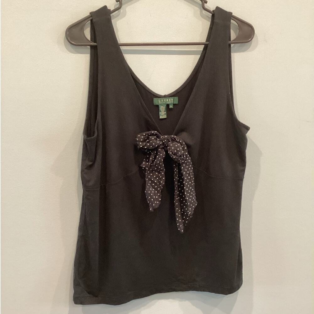 Ralph Lauren Womens Babydoll Tank Top Sz XL Extra Large‎ Black Polka Dot Bow Y2K